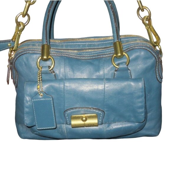 Coach 2010 Kristen Double Zip Leather Satchel in Teal Double Handle & Long strap - Picture 1 of 10